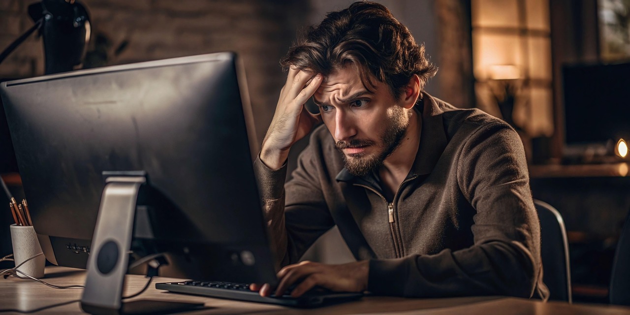 Frustrated man at computer